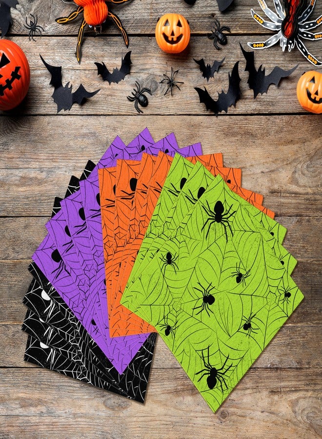 TREWAVE 100 Pcs Halloween Napkins Disposable Spider Web Paper Cocktail Napkins for Parties, Luncheons, Dinners 4 Colors Table Decoration Beverage & Tableware Napkins, 5 x 5 Inch - Image 4